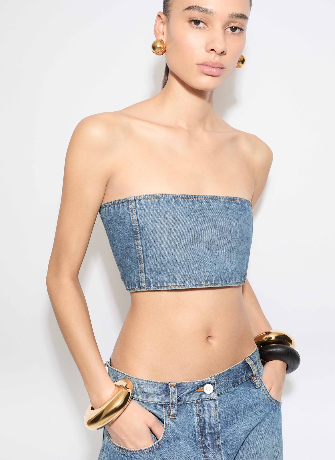 DENIM BUSTIER TOP ALAÏA MINERAL DENIM BUSTIER TOP